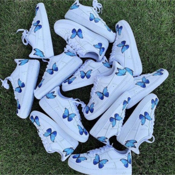 Nike Air Force 1 Low Light Blue Butterfly Design White Custom Shoes Men Women main image 13
